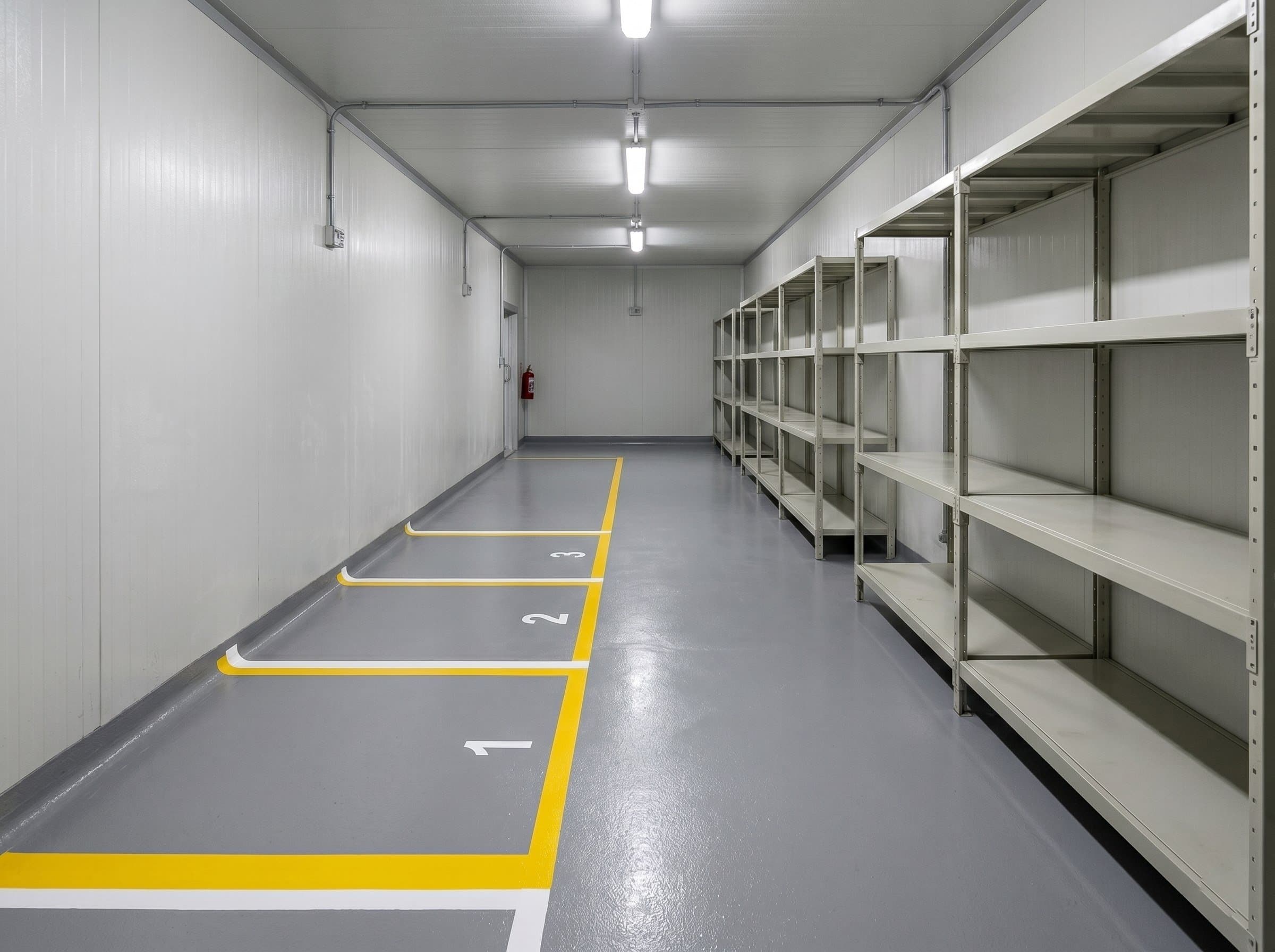 Completed epoxy floor with line marking in a small fulfilment unit