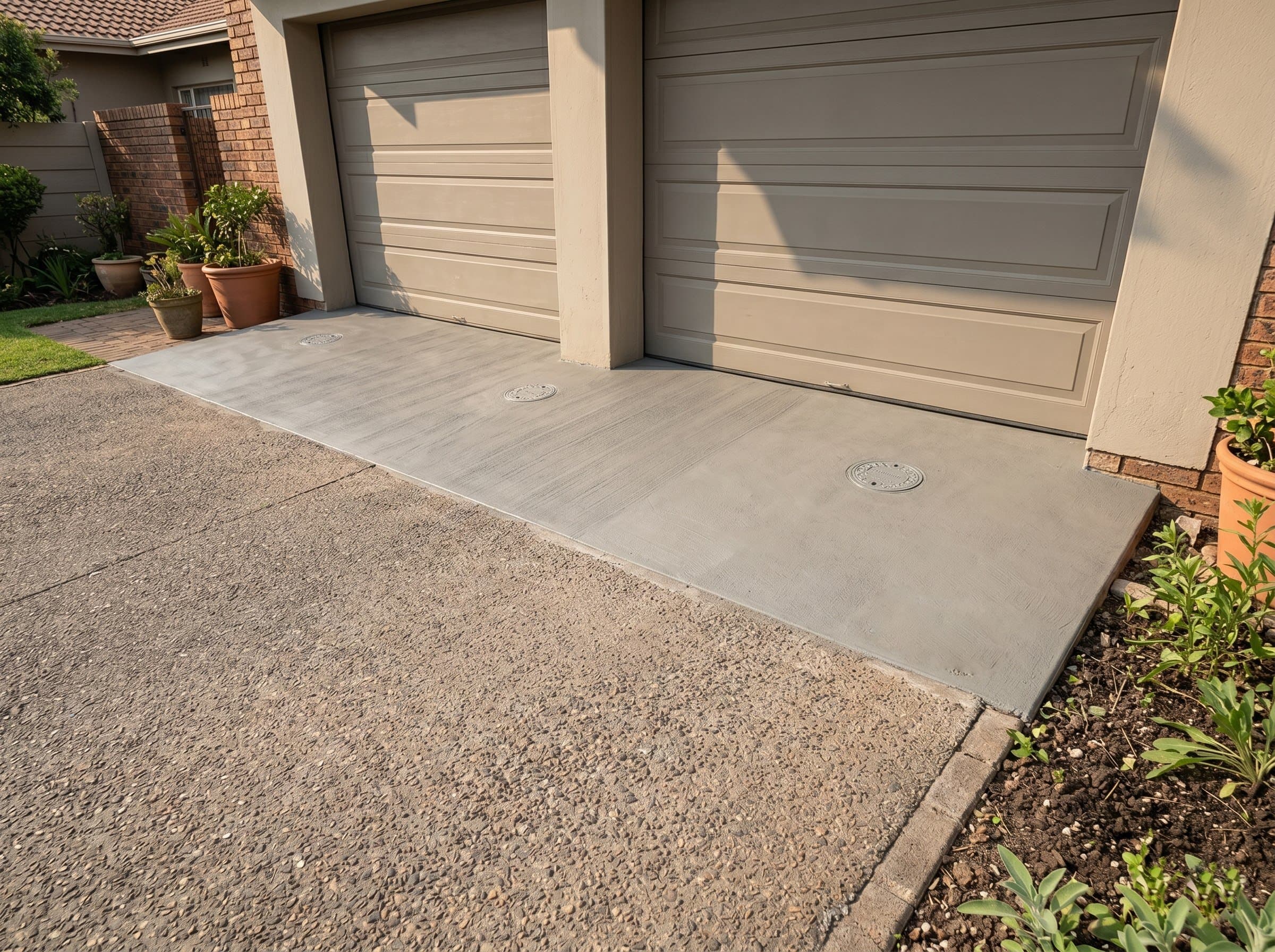Completed crack injection on a double garage slab at a Gauteng house
