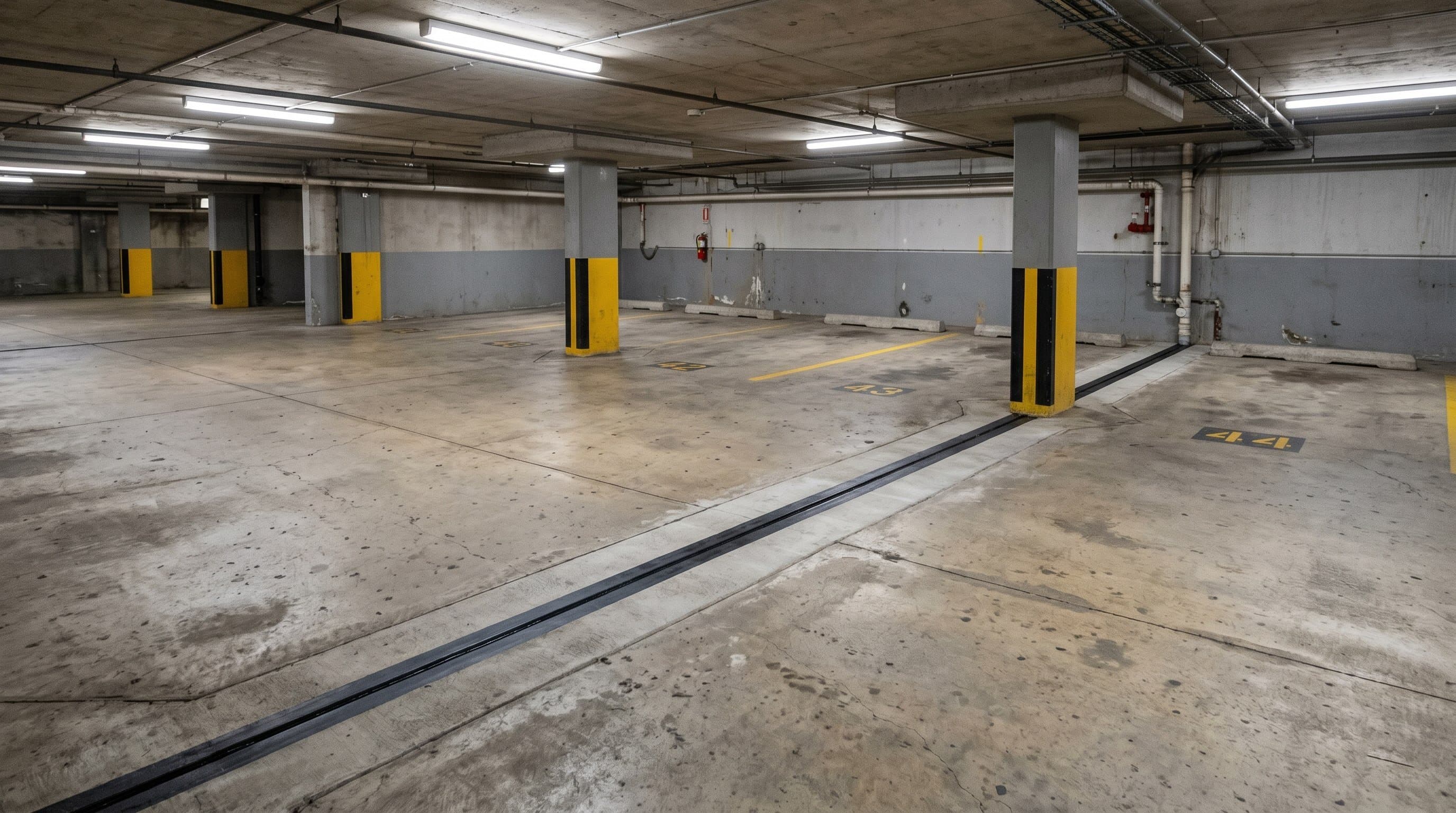 Renewed expansion joint line in a small basement parking area