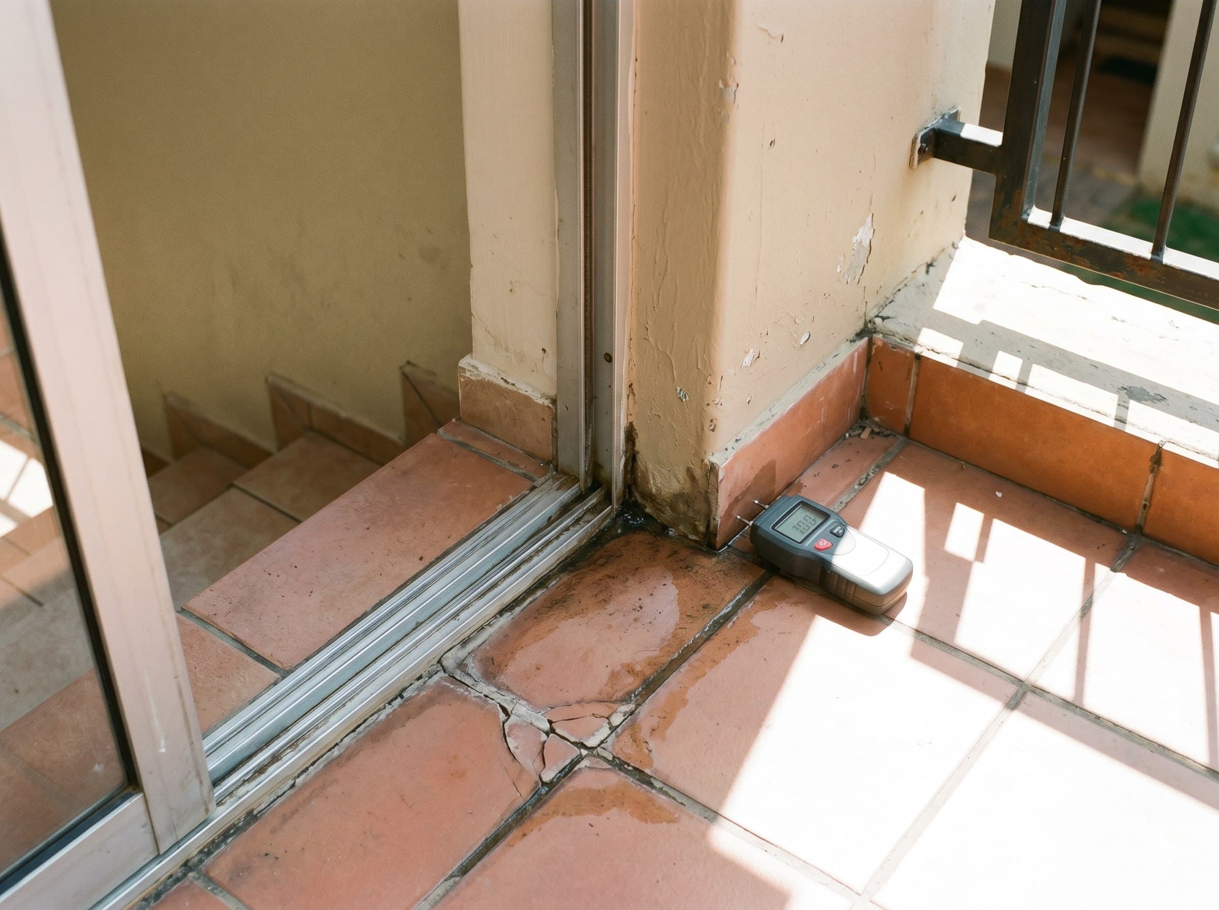 Moisture assessment at a slab threshold related to ingress diagnostics