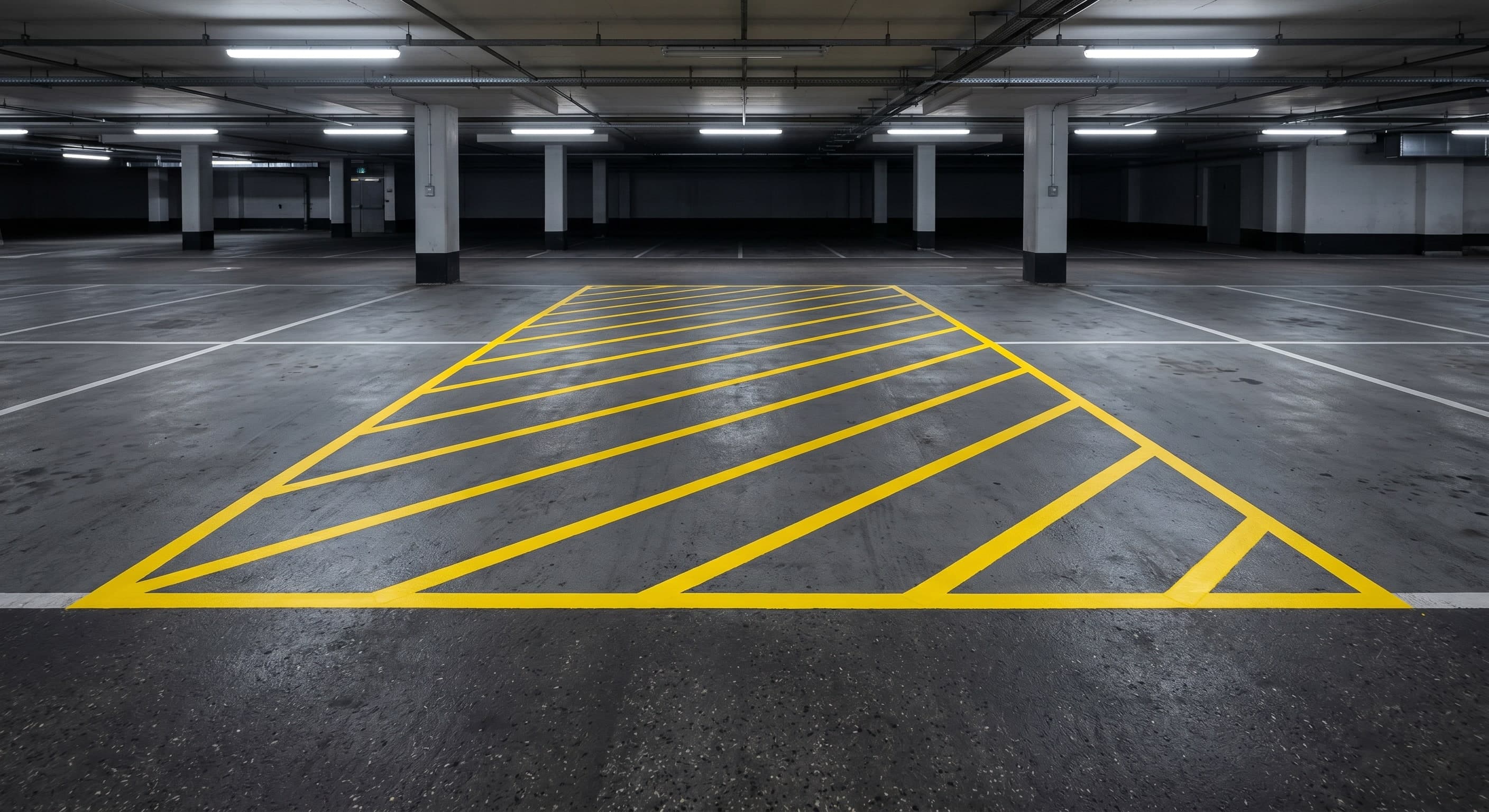 Completed parking lines in a compact sectional-title basement car park in Gauteng