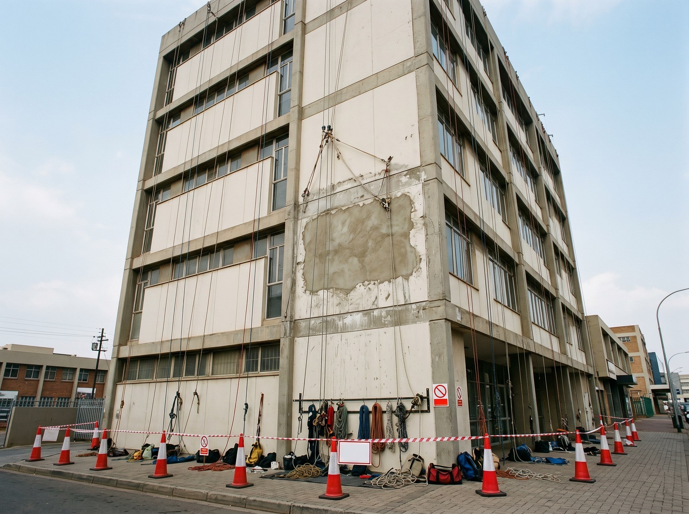 Rope access safety equipment and compliance documentation on site