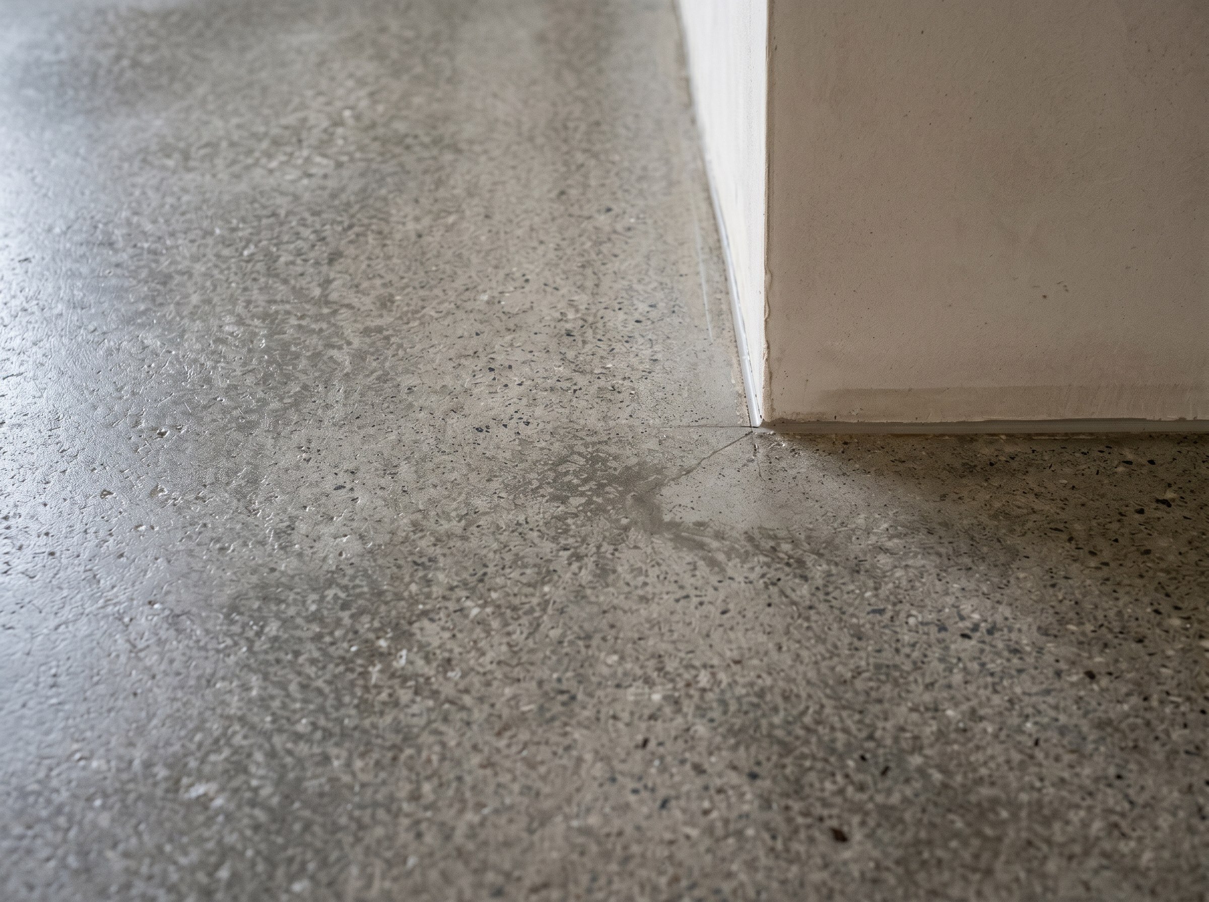 Close-up of a completed decorative cement floor with mineral texture