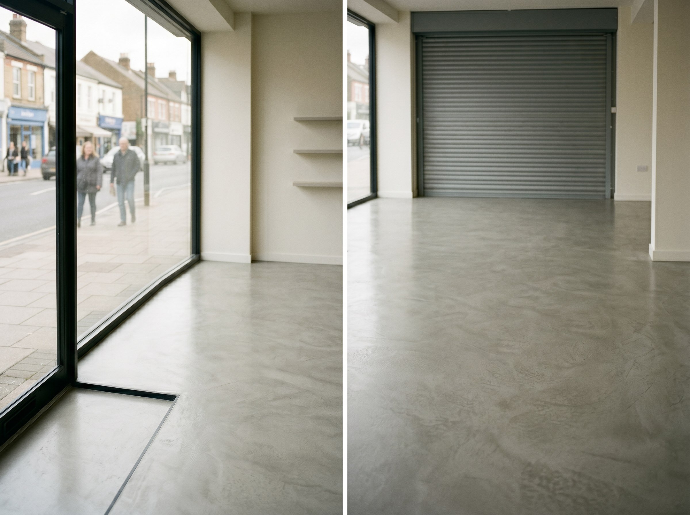 Completed decorative cement floor in a small furniture showroom