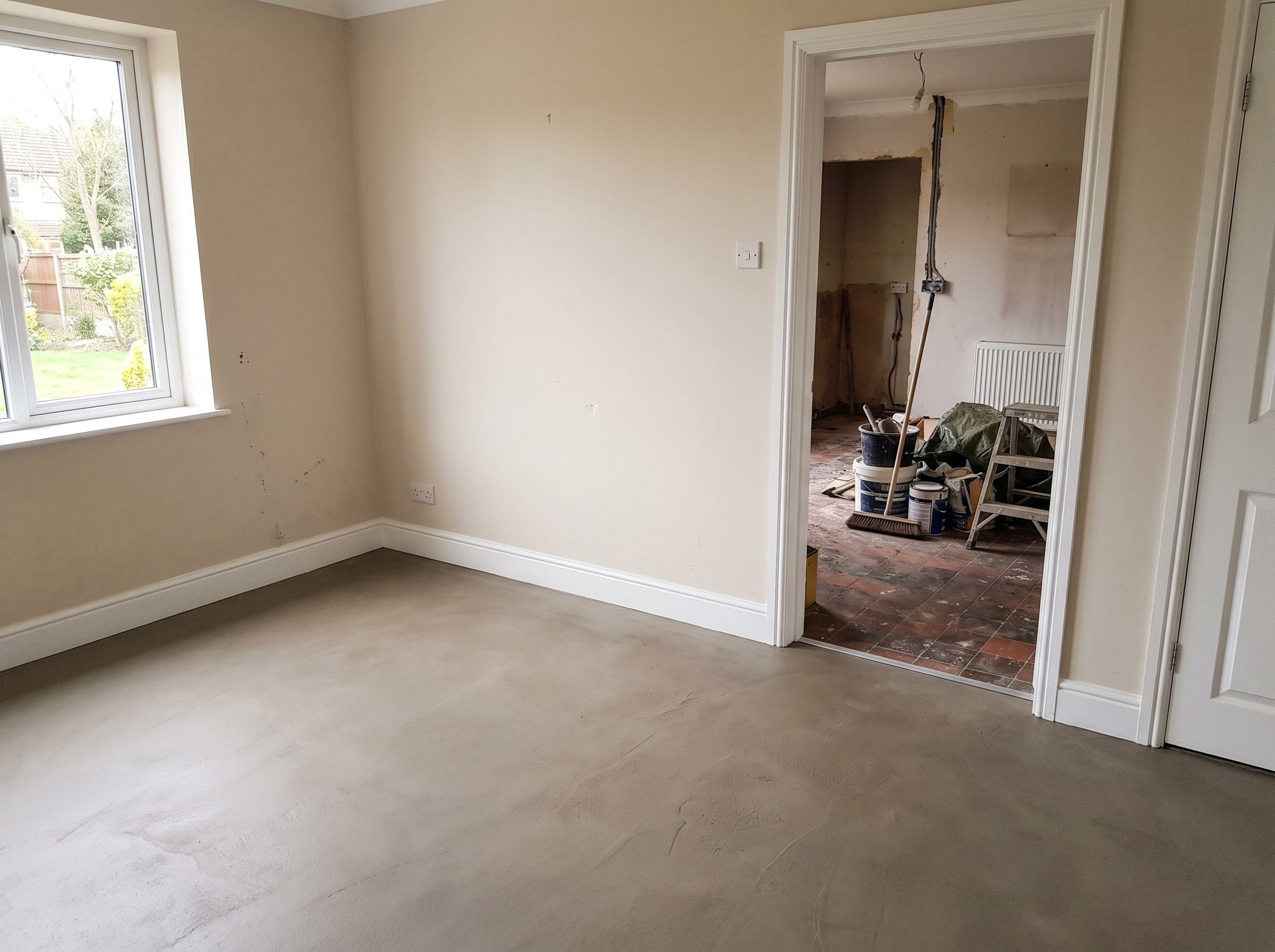 Finished cement floor in a suburban room renovation handover