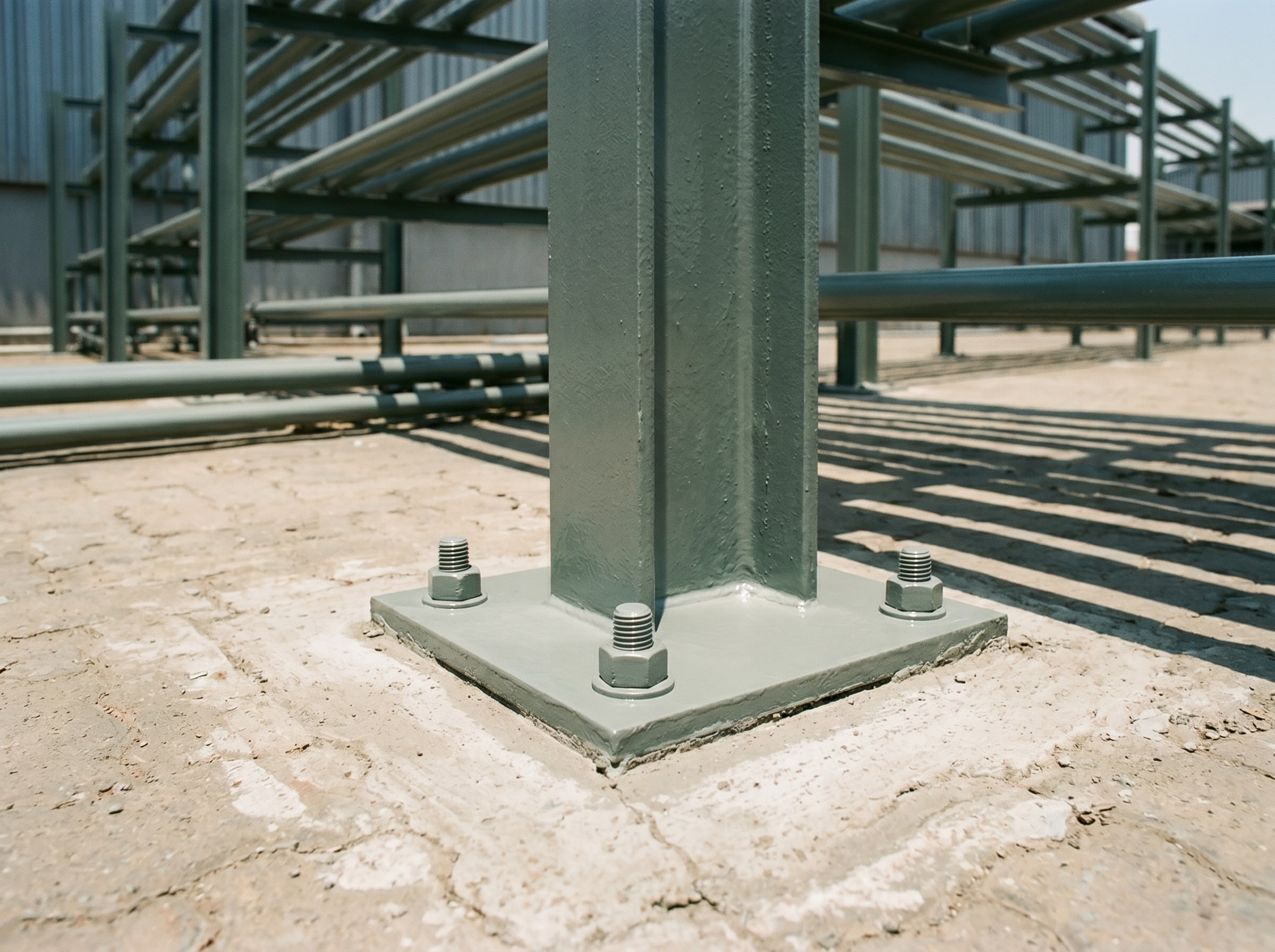 Close-up of corrosion protection coating at a bolt flange on Gauteng plant steel