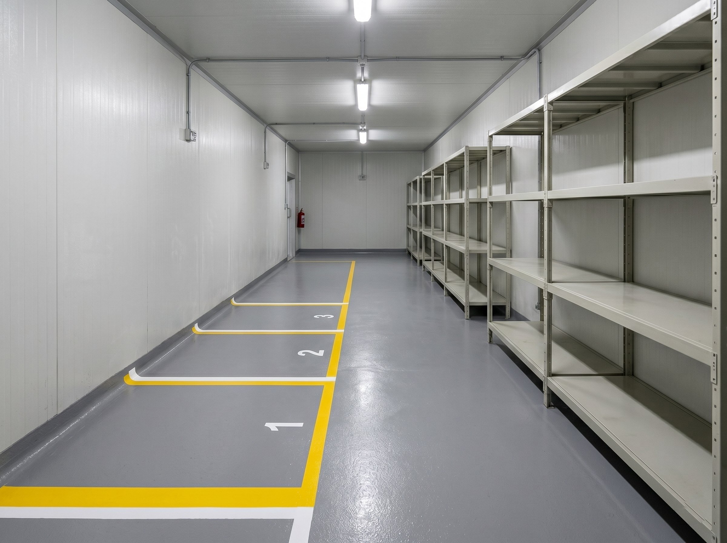 Completed epoxy floor with line marking in a small fulfilment unit