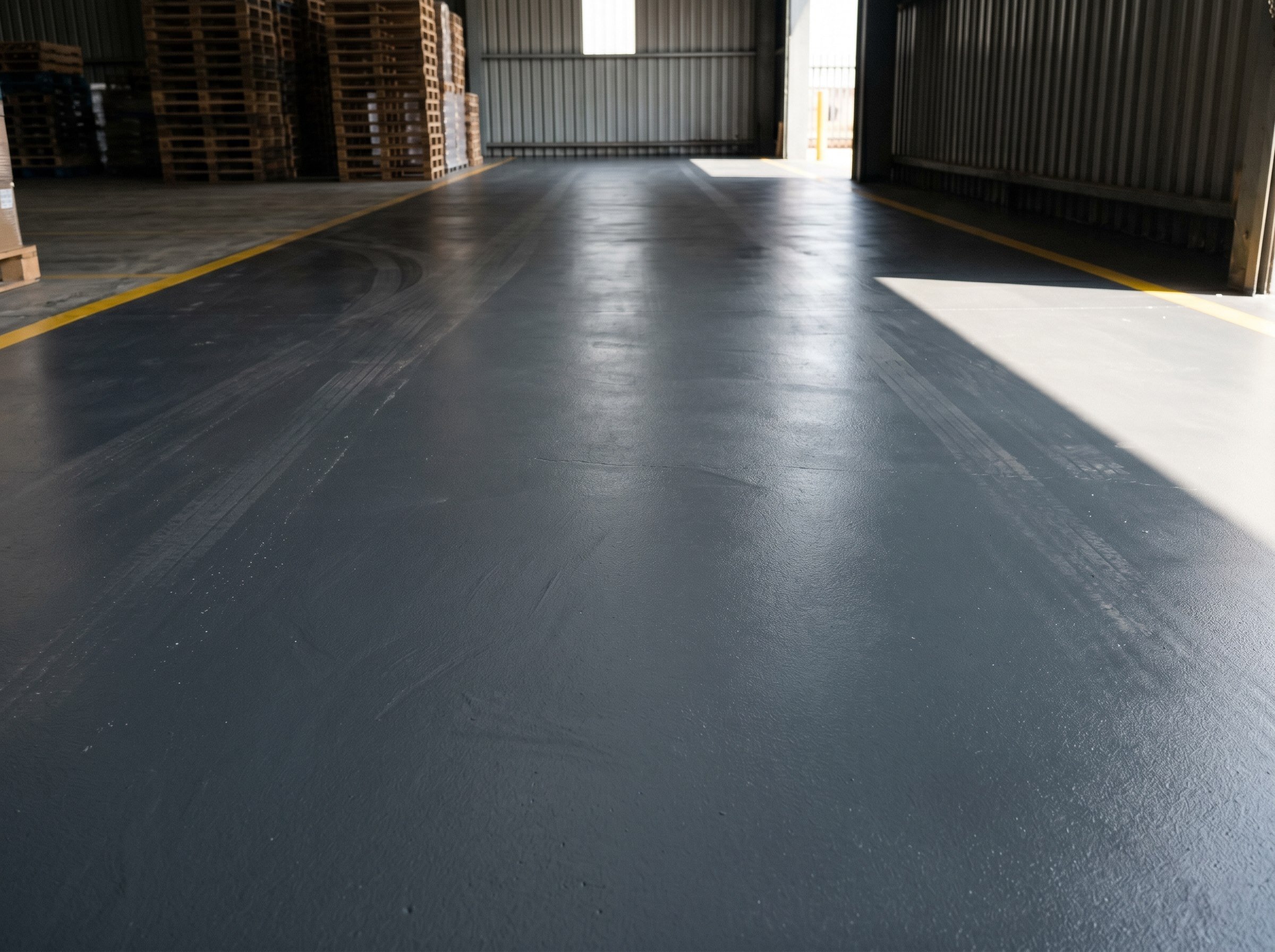 Completed industrial epoxy flooring in a logistics facility