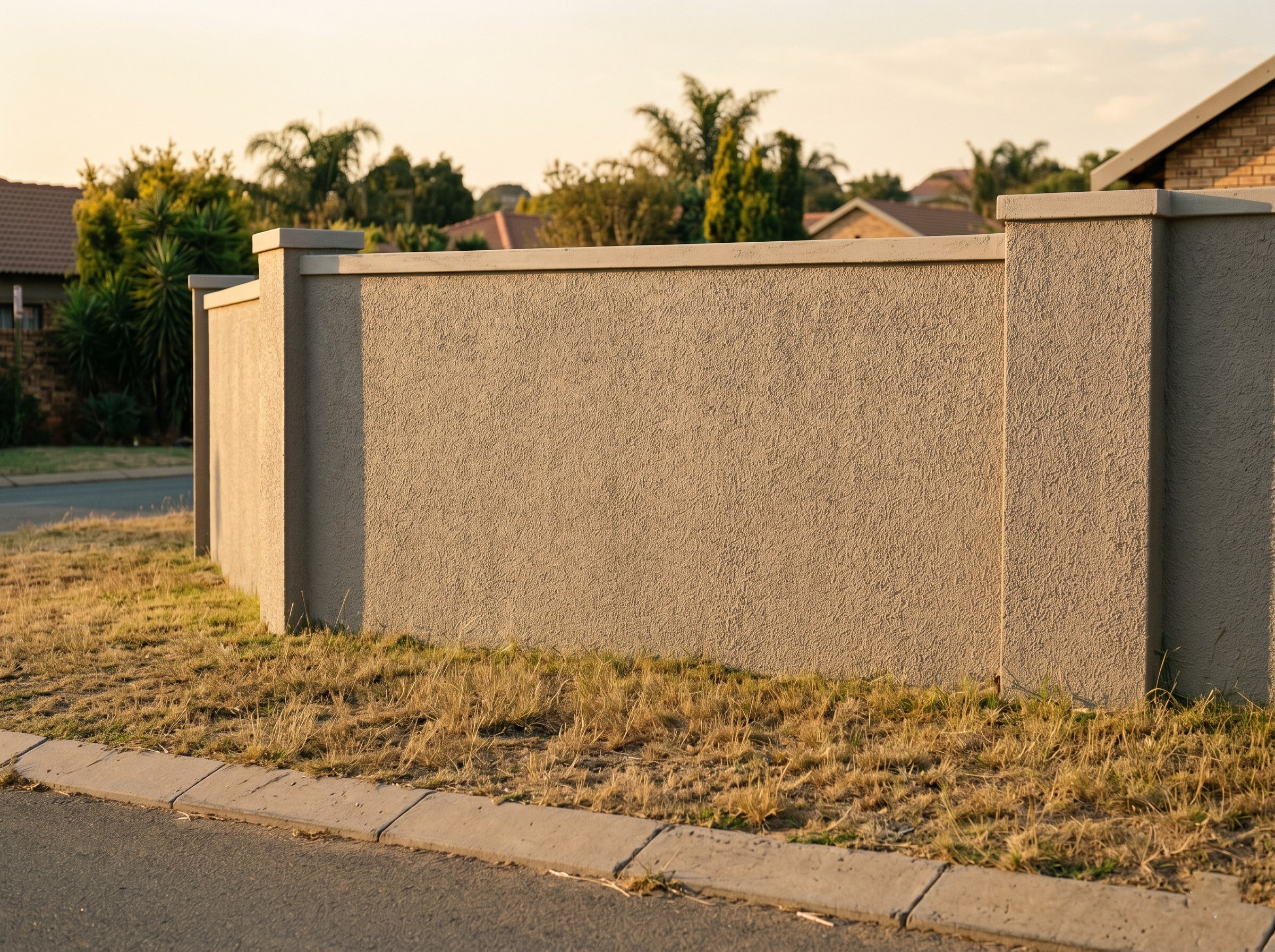 Close-up of external corner arris with Marmoran decorative texture in Gauteng
