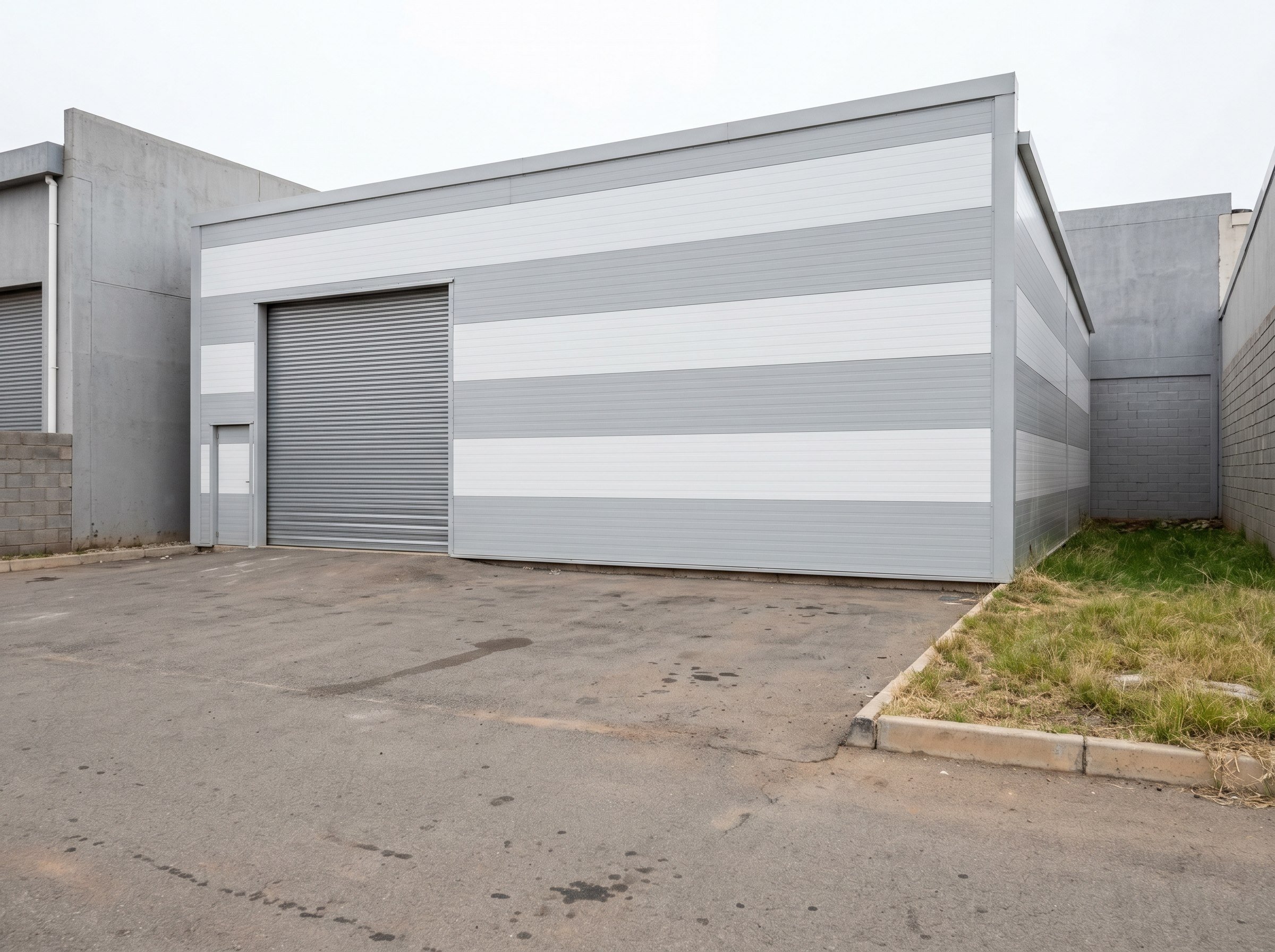 Completed cladding on a single-storey commercial unit in a Gauteng industrial park
