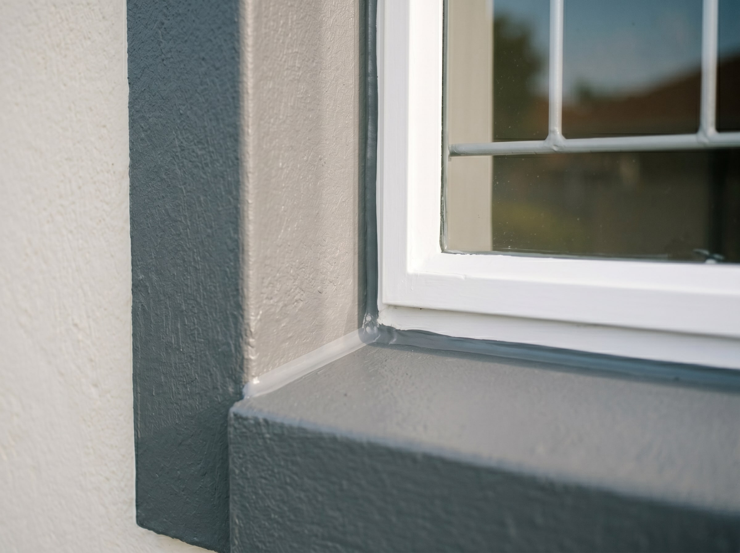 Close-up of completed parapet and wall capping coating on an exterior facade