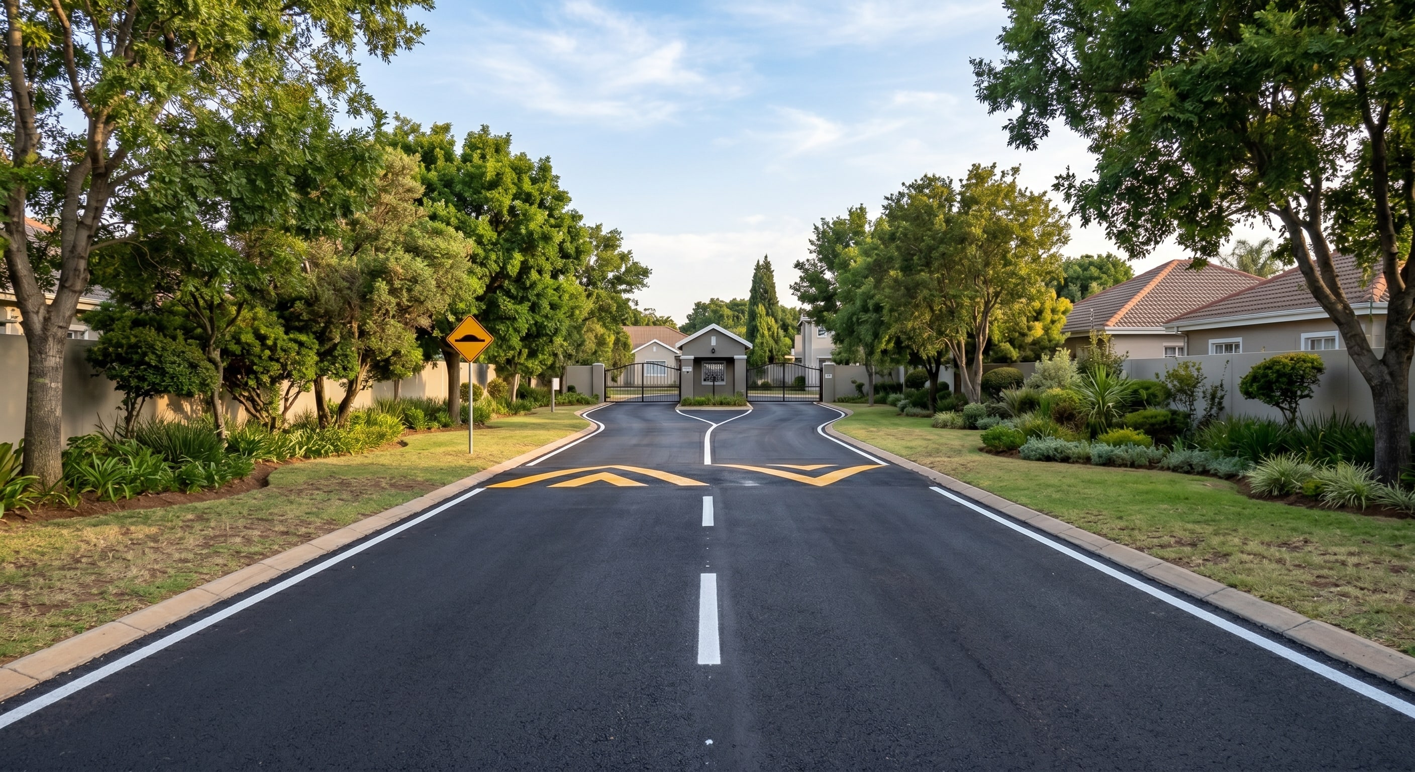 Completed speed hump markings at a Gauteng estate or complex entrance