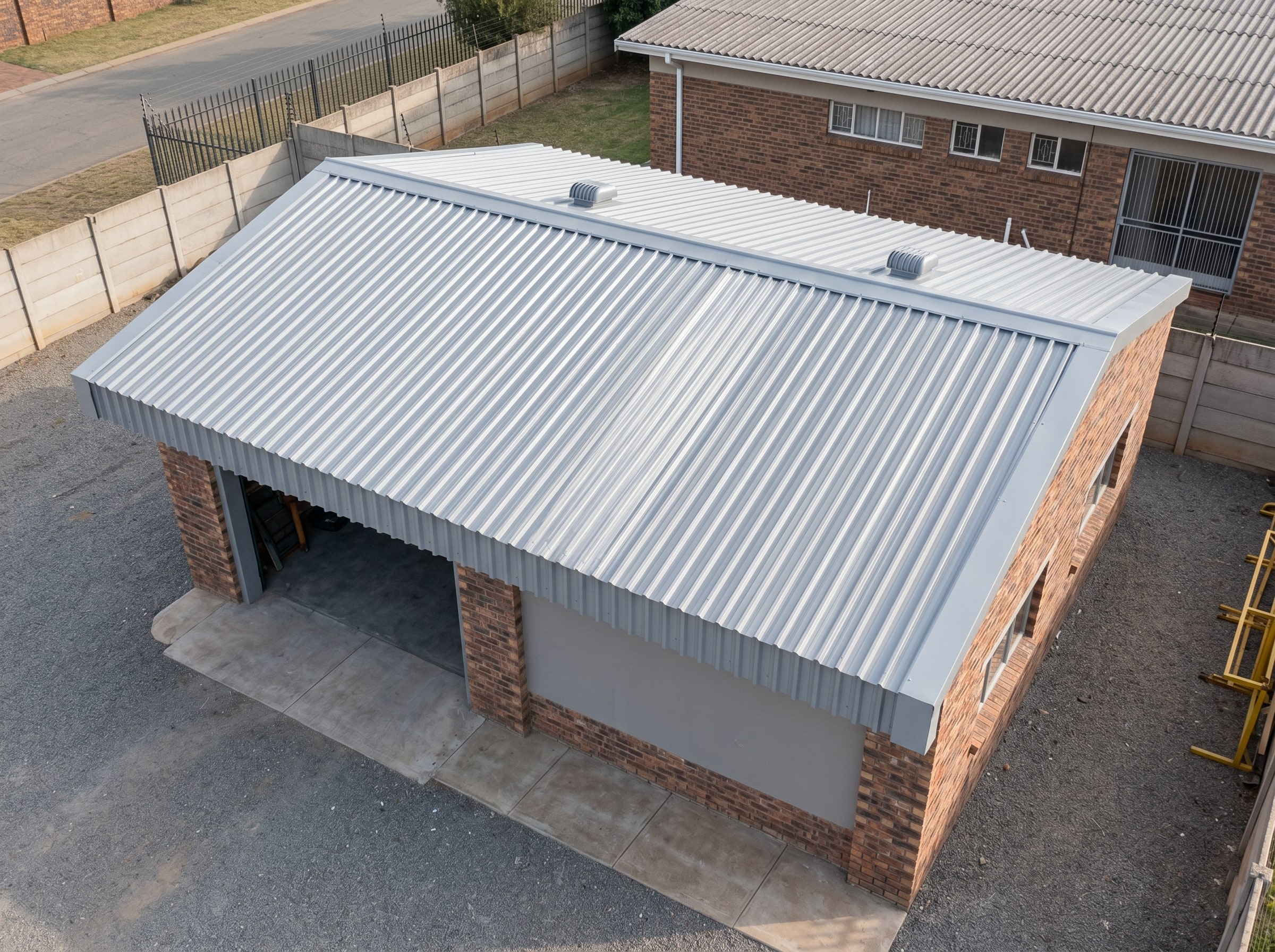 Close-up of completed heat-reflective protection coating on a flat concrete roof