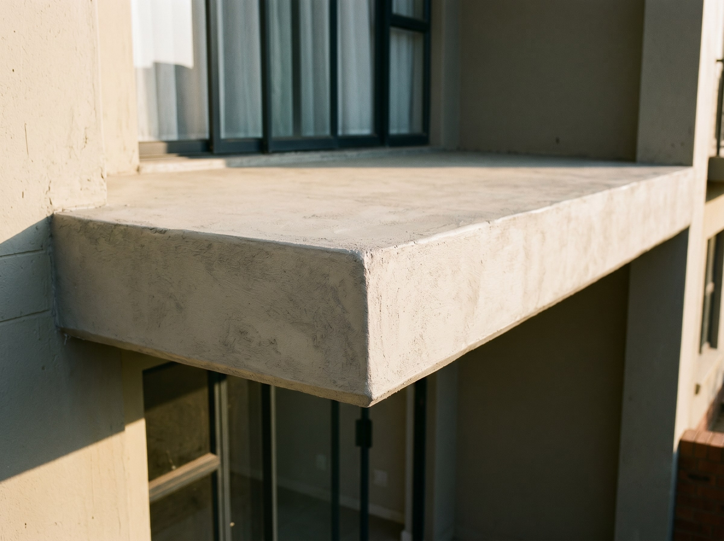 Close-up of completed parapet concrete repair on a Gauteng residential block
