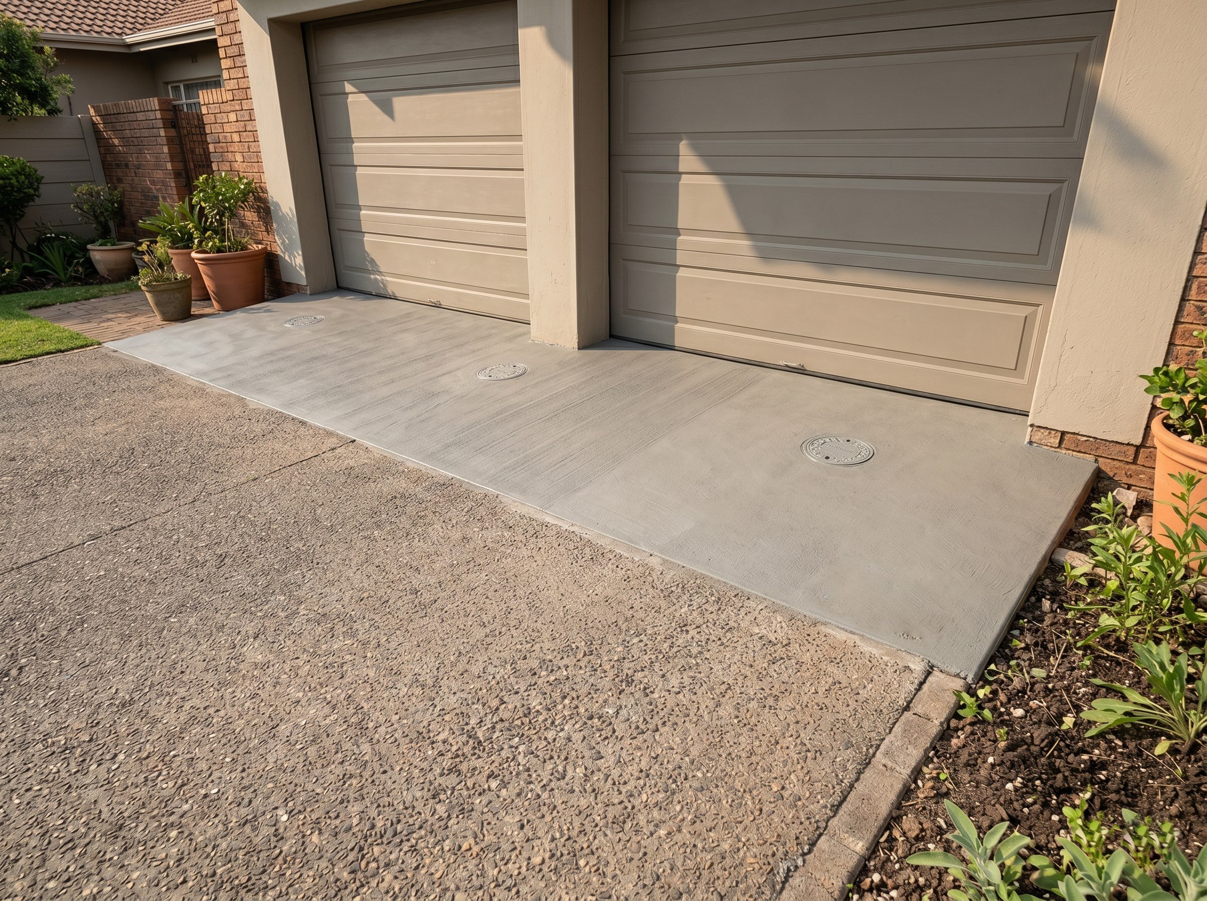 Completed crack injection on a double garage slab at a Gauteng house