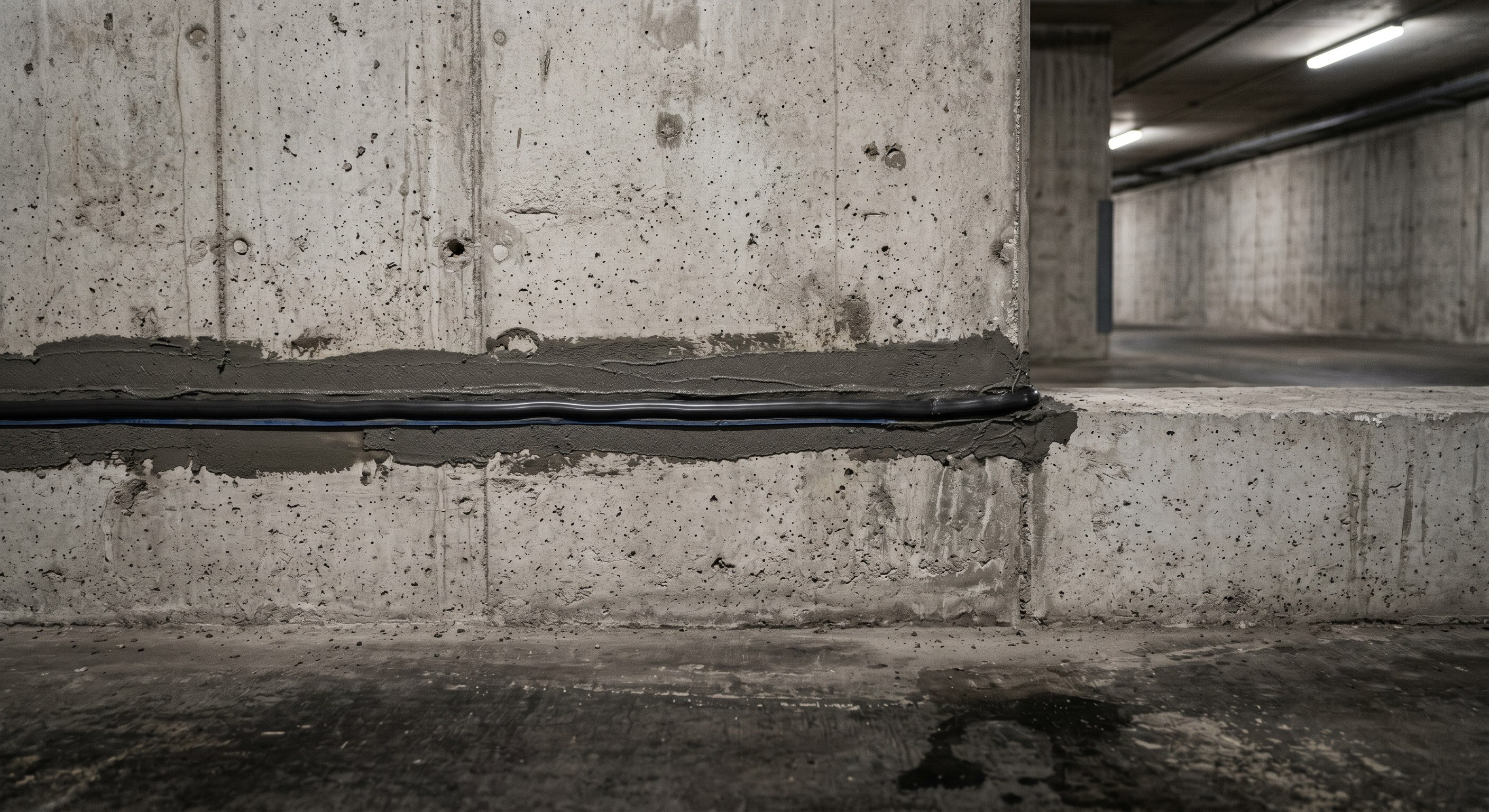Completed construction joint sealing in a basement car park wall