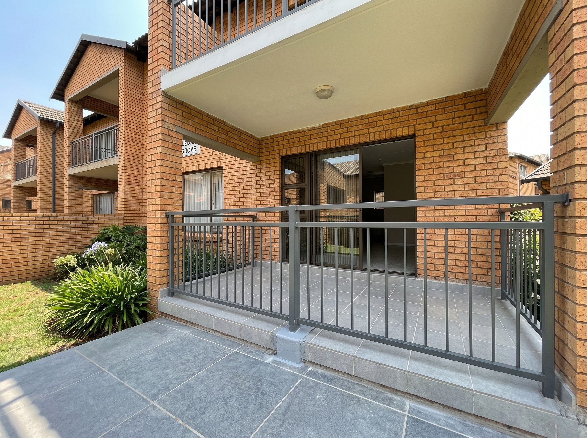 Completed estate townhouse balcony with sealed balustrade junction
