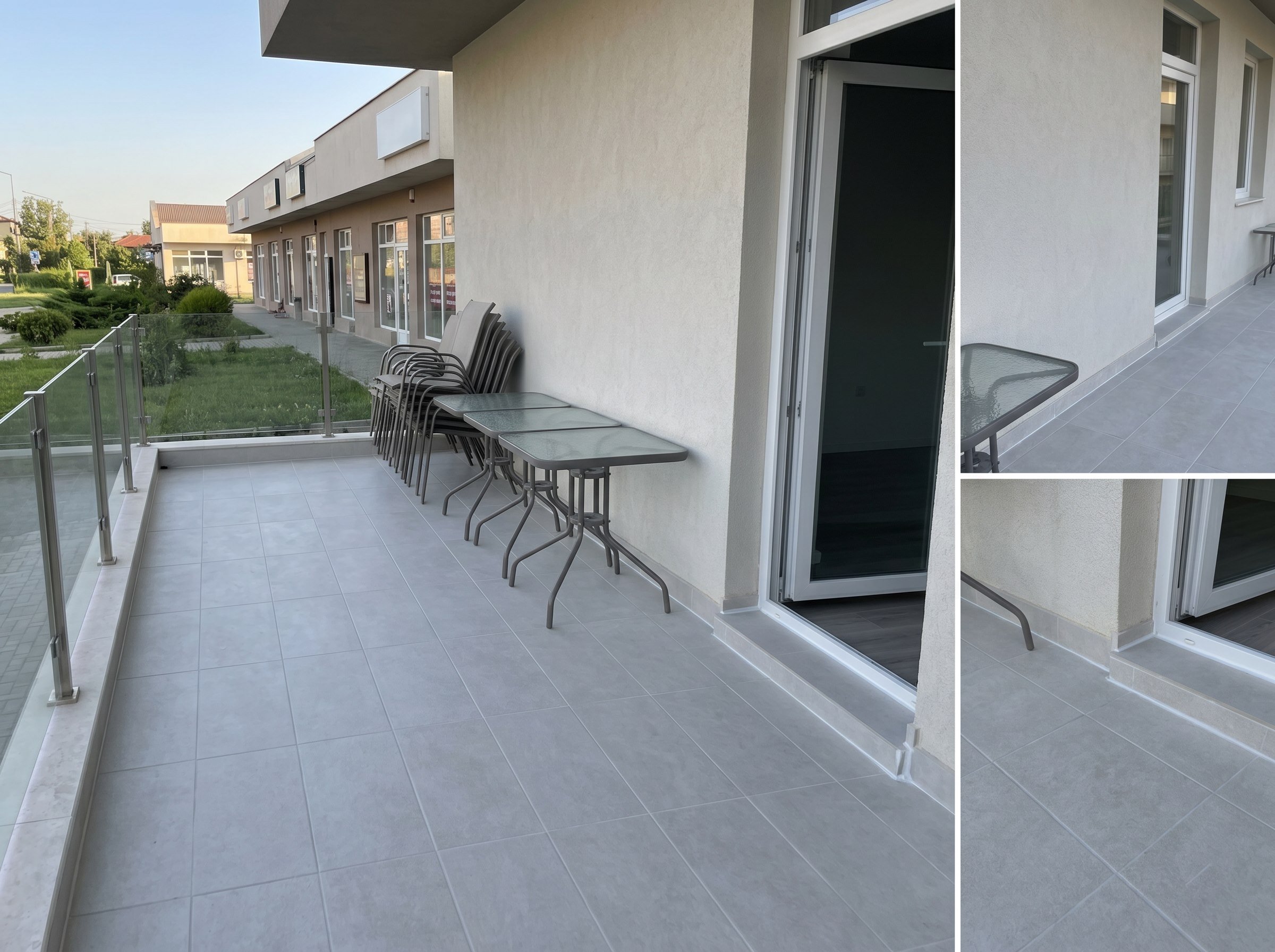 Finished waterproofed patio at a small restaurant or café