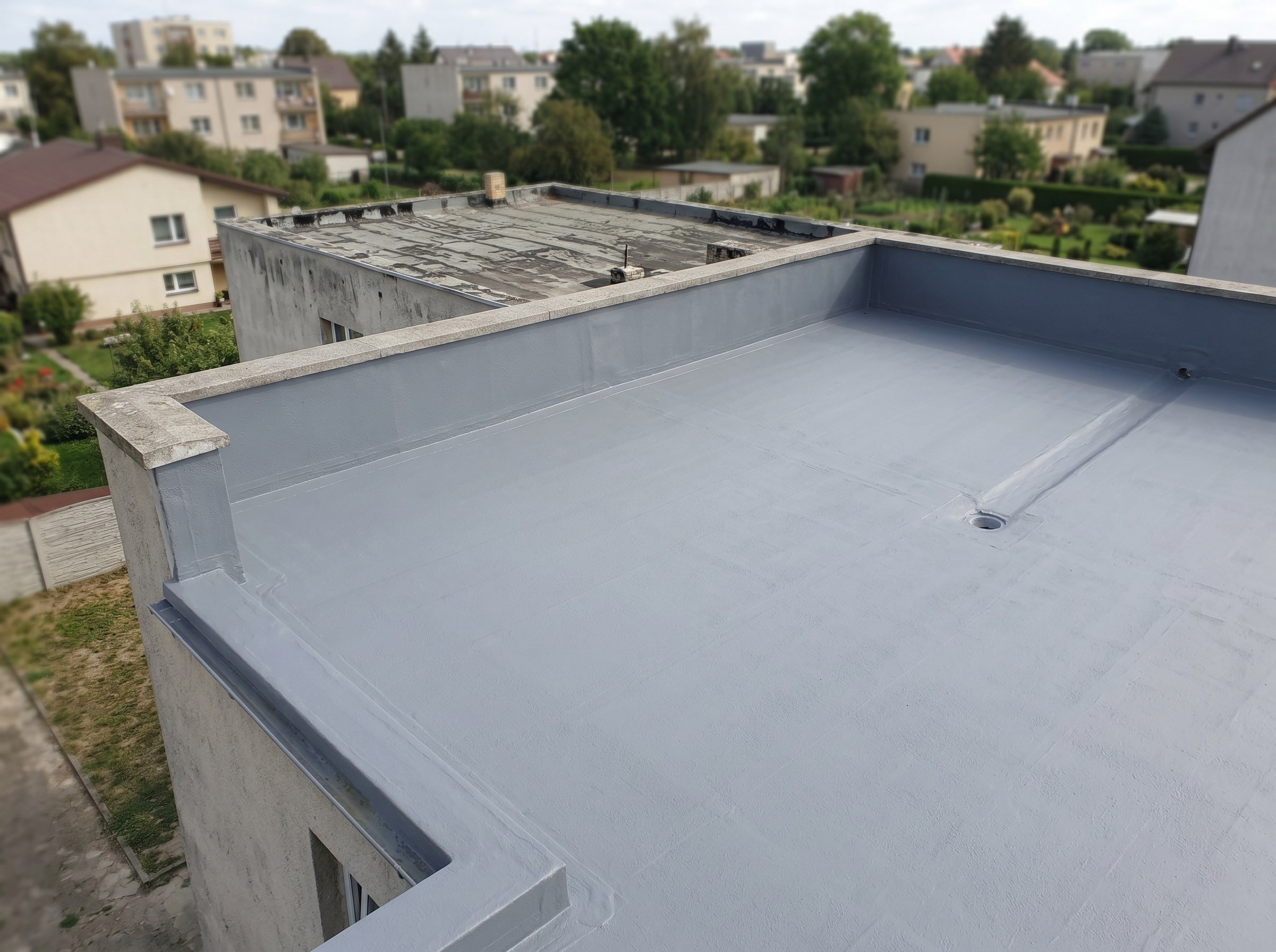Completed liquid membrane renewal on a small flat roof wing