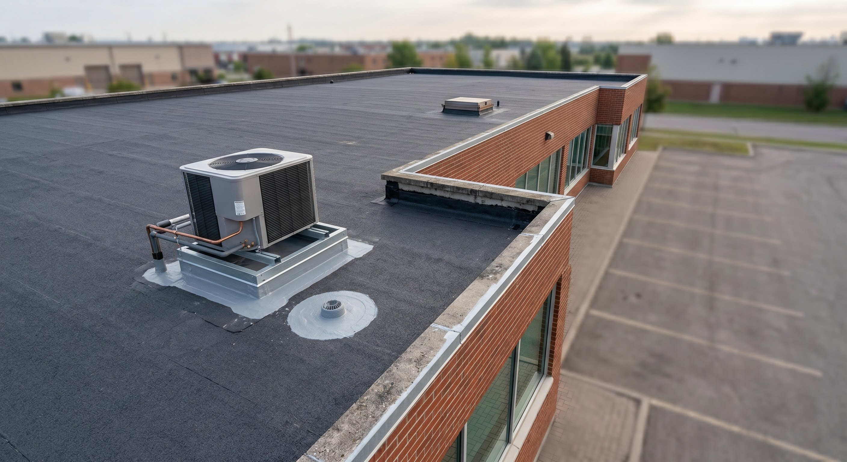 Finished cold-applied liquid membrane on a small retail podium roof